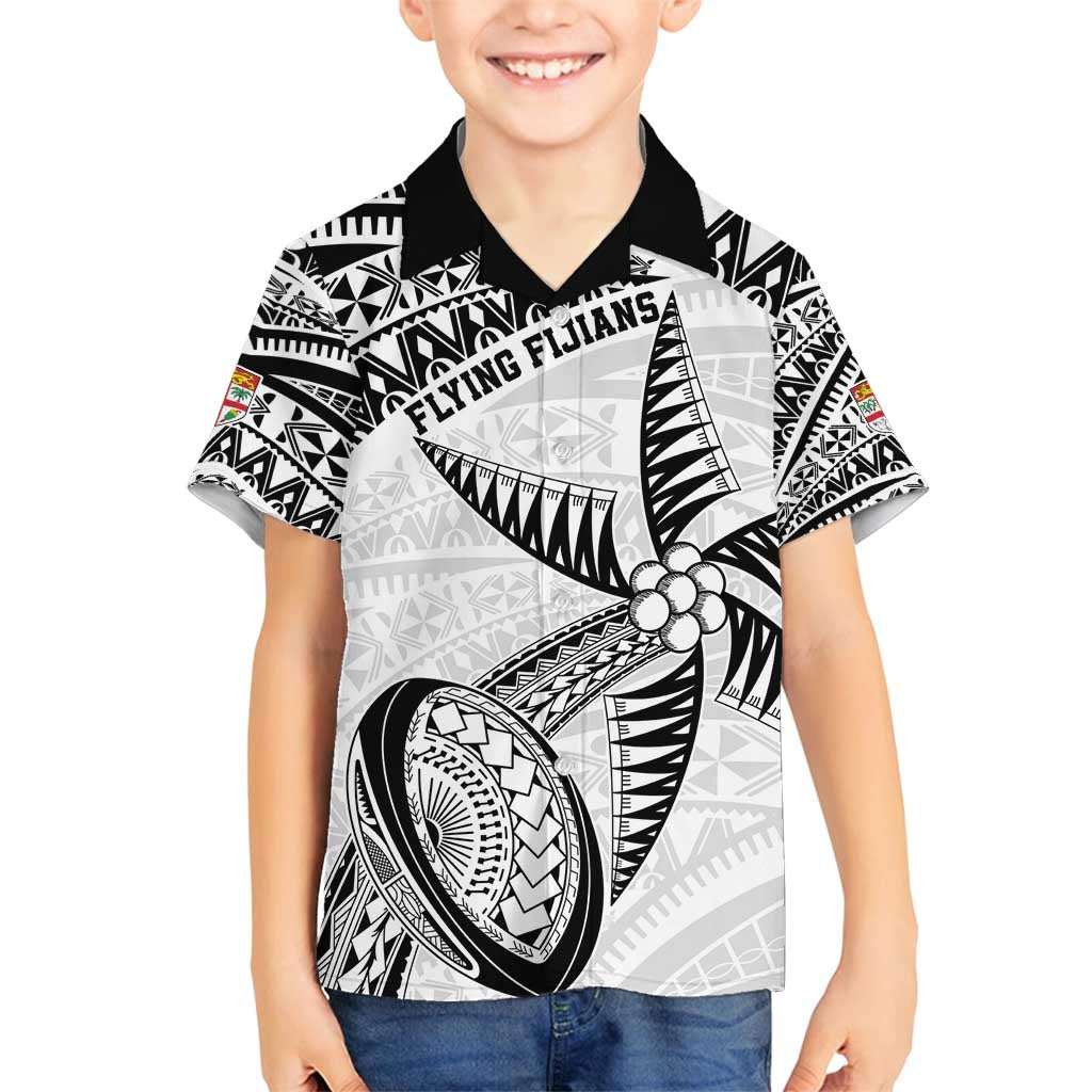 Custom Fiji Rugby Pacific Family Matching Long Sleeve Bodycon Dress and Hawaiian Shirt Polynesian Palm Tattoo LT9 Son's Shirt White - Polynesian Pride