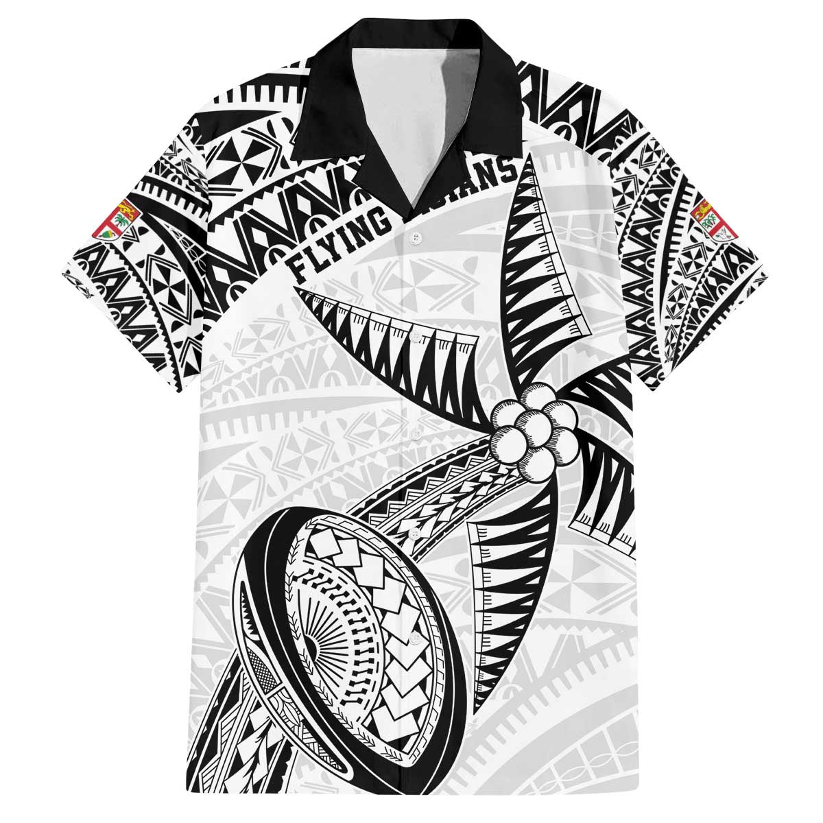 Custom Fiji Rugby Pacific Family Matching Off Shoulder Short Dress and Hawaiian Shirt Polynesian Palm Tattoo LT9 Dad's Shirt - Short Sleeve White - Polynesian Pride