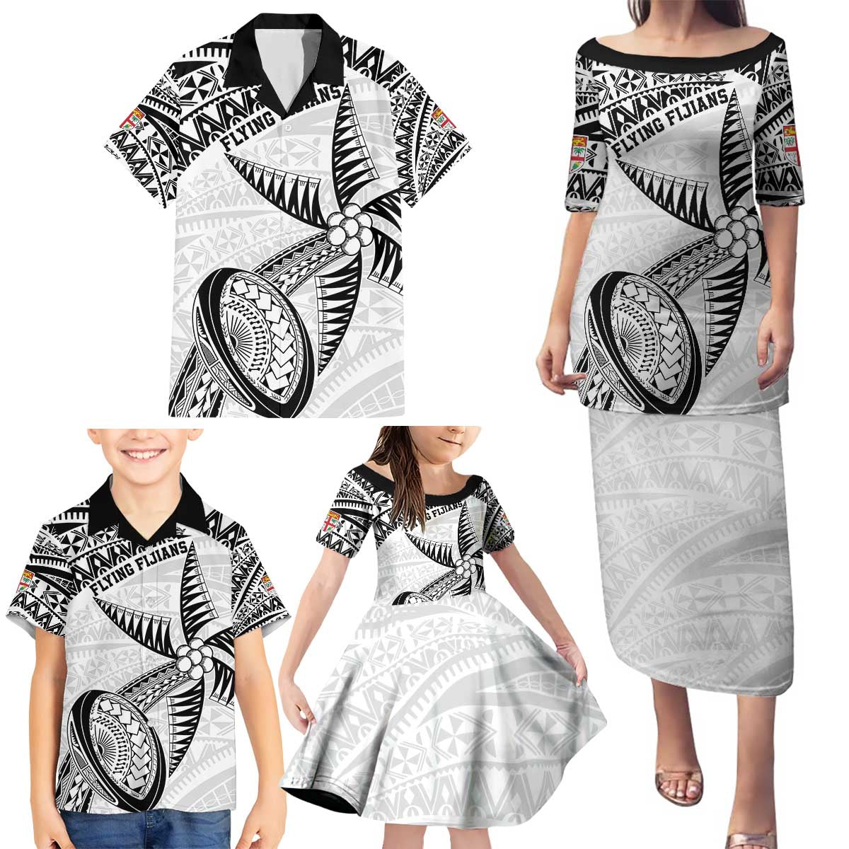 Custom Fiji Rugby Pacific Family Matching Puletasi and Hawaiian Shirt Polynesian Palm Tattoo LT9 - Polynesian Pride