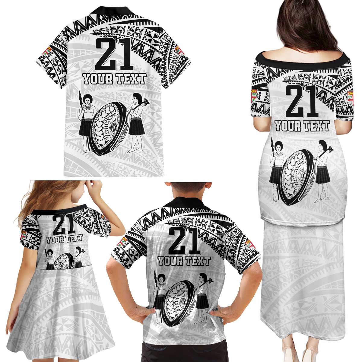 Custom Fiji Rugby Pacific Family Matching Puletasi and Hawaiian Shirt Polynesian Palm Tattoo LT9 - Polynesian Pride