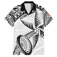 Custom Fiji Rugby Pacific Family Matching Puletasi and Hawaiian Shirt Polynesian Palm Tattoo LT9 Dad's Shirt - Short Sleeve White - Polynesian Pride