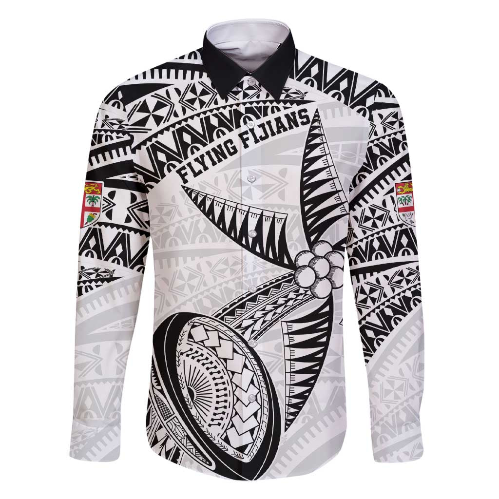 Custom Fiji Rugby Pacific Family Matching Short Sleeve Bodycon Dress and Hawaiian Shirt Polynesian Palm Tattoo LT9 Dad's Shirt - Long Sleeve White - Polynesian Pride