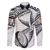 Custom Fiji Rugby Pacific Family Matching Short Sleeve Bodycon Dress and Hawaiian Shirt Polynesian Palm Tattoo LT9 Dad's Shirt - Long Sleeve White - Polynesian Pride