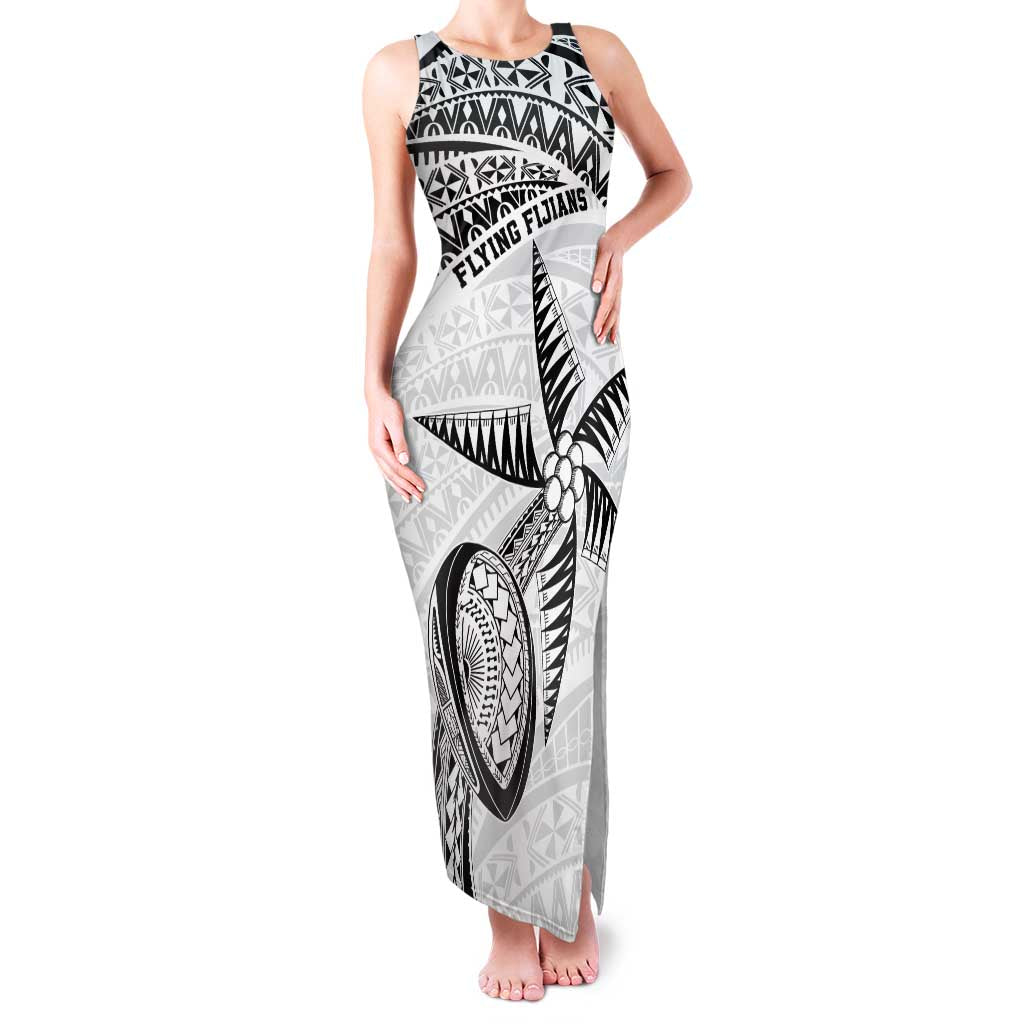 Custom Fiji Rugby Pacific Family Matching Tank Maxi Dress and Hawaiian Shirt Polynesian Palm Tattoo LT9 Mom's Dress White - Polynesian Pride