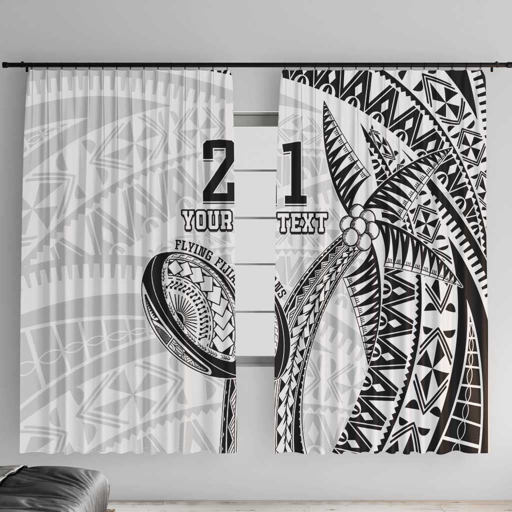 Custom Fiji Rugby Pacific Window Curtain Polynesian Palm Tattoo LT9 With Hooks White - Polynesian Pride