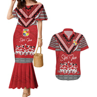 Personalised Tonga Rugby Pacific Couples Matching Mermaid Dress and Hawaiian Shirt Ikale Tahi Sipi Tau LT9 Red - Polynesian Pride