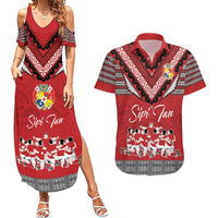 Personalised Tonga Rugby Pacific Couples Matching Summer Maxi Dress and Hawaiian Shirt Ikale Tahi Sipi Tau LT9 Red - Polynesian Pride