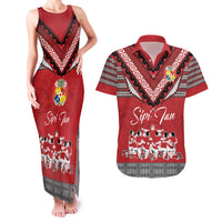 Personalised Tonga Rugby Pacific Couples Matching Tank Maxi Dress and Hawaiian Shirt Ikale Tahi Sipi Tau LT9 Red - Polynesian Pride