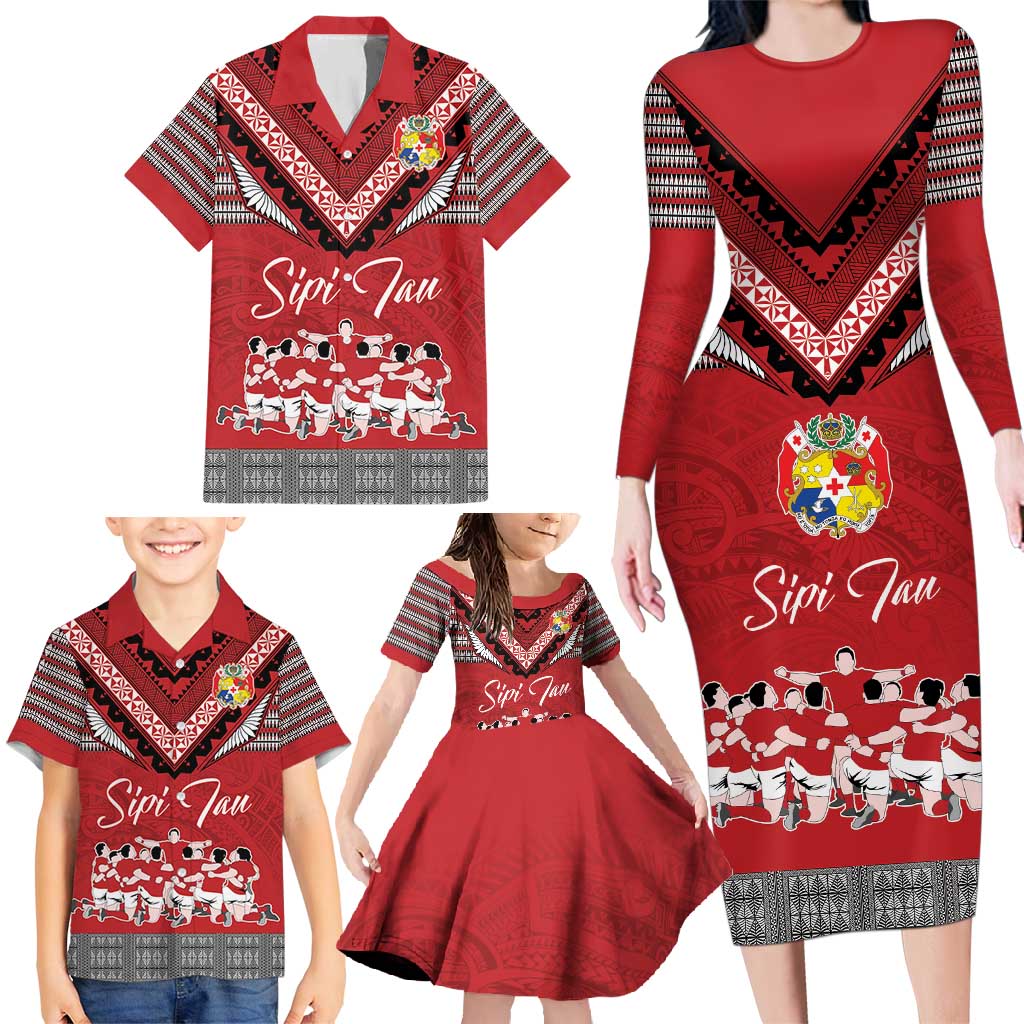 Personalised Tonga Rugby Pacific Family Matching Long Sleeve Bodycon Dress and Hawaiian Shirt Ikale Tahi Sipi Tau LT9 - Polynesian Pride