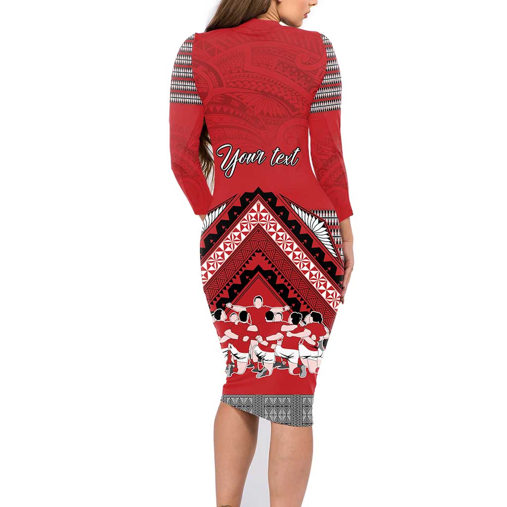Personalised Tonga Rugby Pacific Family Matching Long Sleeve Bodycon Dress and Hawaiian Shirt Ikale Tahi Sipi Tau LT9 - Polynesian Pride