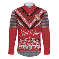 Personalised Tonga Rugby Pacific Family Matching Off Shoulder Maxi Dress and Hawaiian Shirt Ikale Tahi Sipi Tau LT9 Dad's Shirt - Long Sleeve Red - Polynesian Pride
