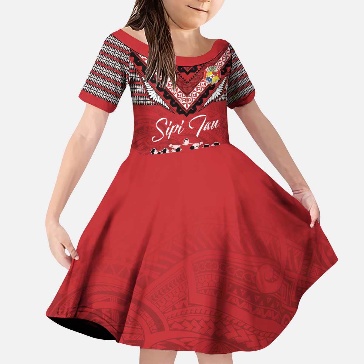 Personalised Tonga Rugby Pacific Family Matching Puletasi and Hawaiian Shirt Ikale Tahi Sipi Tau LT9 Daughter's Dress Red - Polynesian Pride