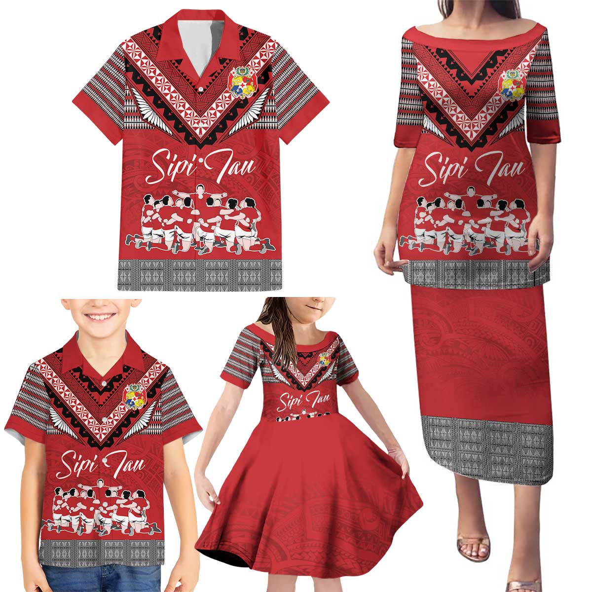 Personalised Tonga Rugby Pacific Family Matching Puletasi and Hawaiian Shirt Ikale Tahi Sipi Tau LT9 - Polynesian Pride
