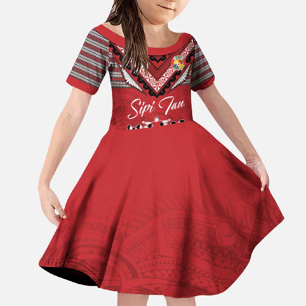 Personalised Tonga Rugby Pacific Family Matching Summer Maxi Dress and Hawaiian Shirt Ikale Tahi Sipi Tau LT9 Daughter's Dress Red - Polynesian Pride