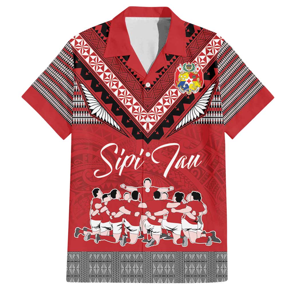 Personalised Tonga Rugby Pacific Family Matching Tank Maxi Dress and Hawaiian Shirt Ikale Tahi Sipi Tau LT9 Dad's Shirt - Short Sleeve Red - Polynesian Pride
