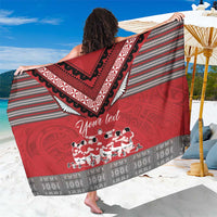 Personalised Tonga Rugby Pacific Sarong Ikale Tahi Sipi Tau LT9 One Size 44 x 66 inches Red - Polynesian Pride