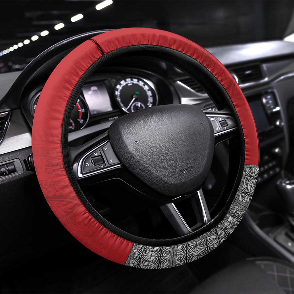 Tonga Rugby Pacific Steering Wheel Cover Ikale Tahi Sipi Tau LT9 Universal Fit Red - Polynesian Pride