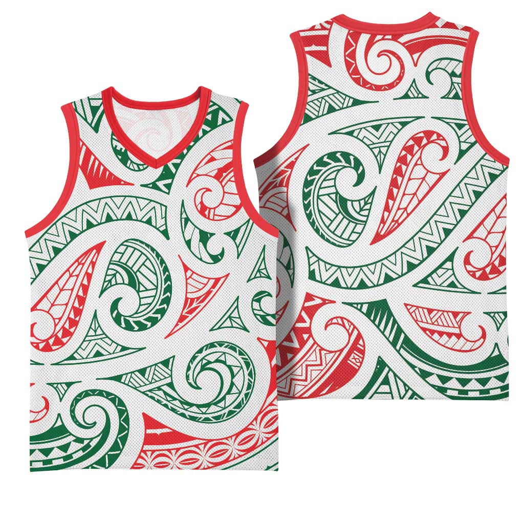 New Zealand Kowhaiwhai Christmas Basketball Jersey Traditional Maori Koru Pattern LT9 - Polynesian Pride
