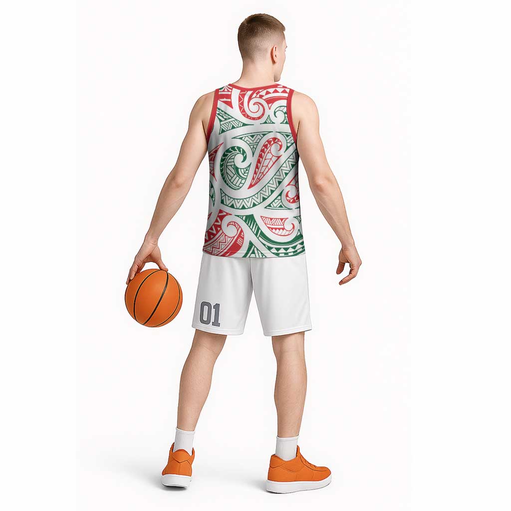 New Zealand Kowhaiwhai Christmas Basketball Jersey Traditional Maori Koru Pattern LT9 - Polynesian Pride
