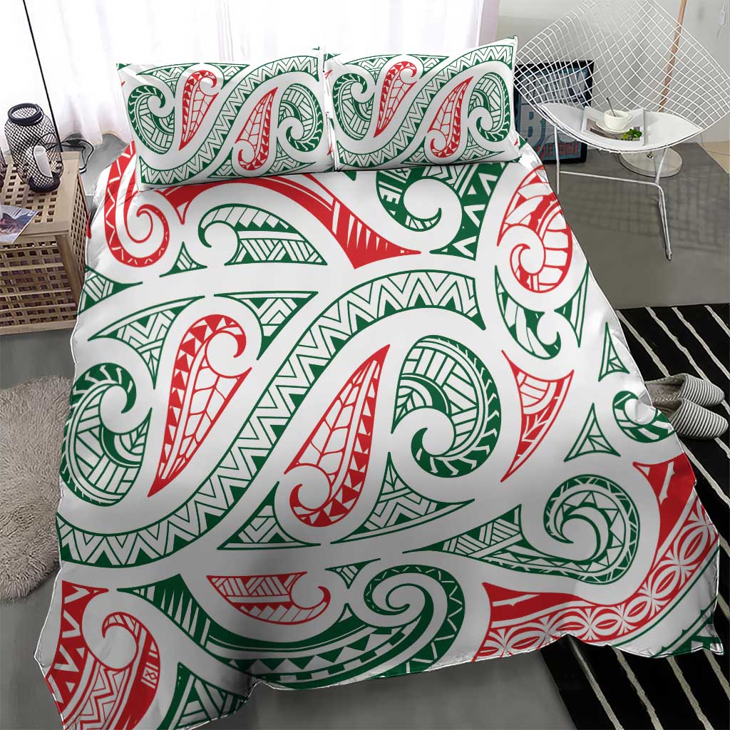 New Zealand Kowhaiwhai Christmas Bedding Set Traditional Maori Koru Pattern - Polynesian Pride
