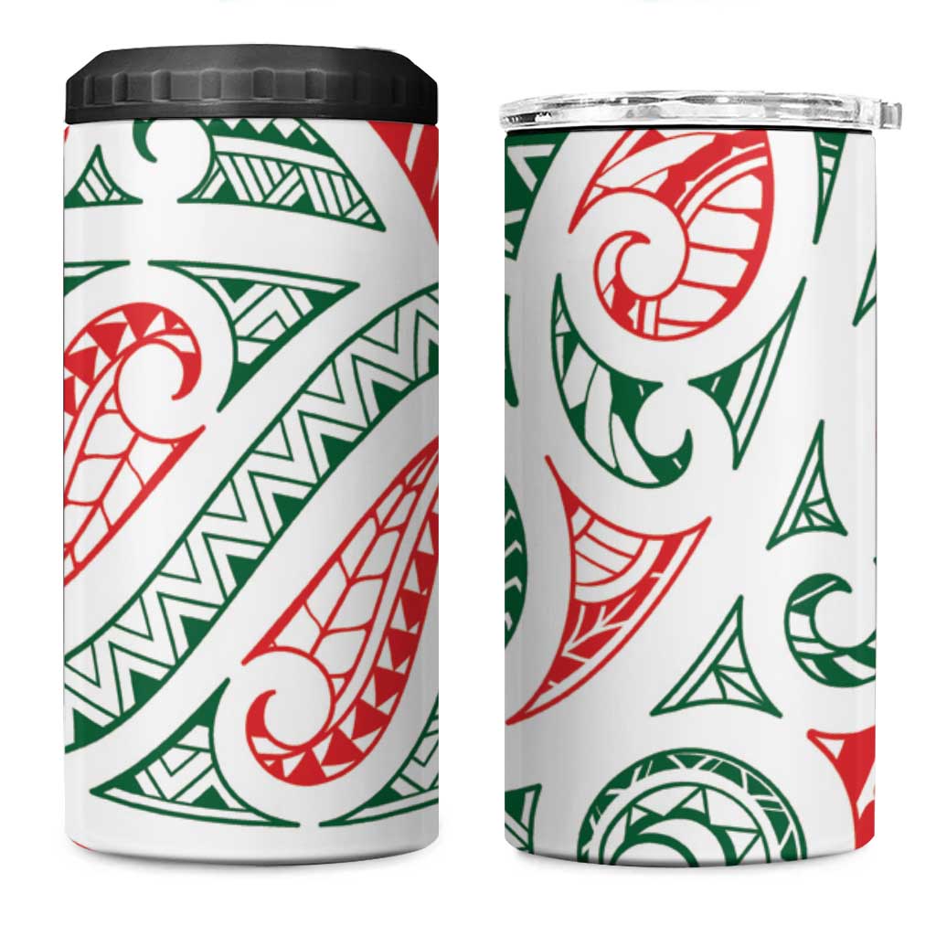 New Zealand Kowhaiwhai Christmas 4 in 1 Can Cooler Tumbler Traditional Maori Koru Pattern LT9 One Size: 16 oz White - Polynesian Pride