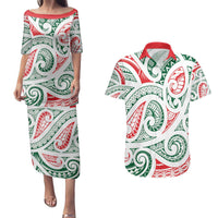 New Zealand Kowhaiwhai Christmas Couples Matching Puletasi and Hawaiian Shirt Traditional Maori Koru Pattern LT9 White - Polynesian Pride