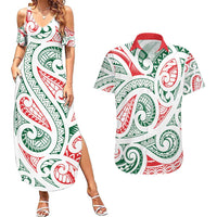 New Zealand Kowhaiwhai Christmas Couples Matching Summer Maxi Dress and Hawaiian Shirt Traditional Maori Koru Pattern LT9 White - Polynesian Pride