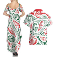 New Zealand Kowhaiwhai Christmas Couples Matching Summer Maxi Dress and Hawaiian Shirt Traditional Maori Koru Pattern LT9 - Polynesian Pride