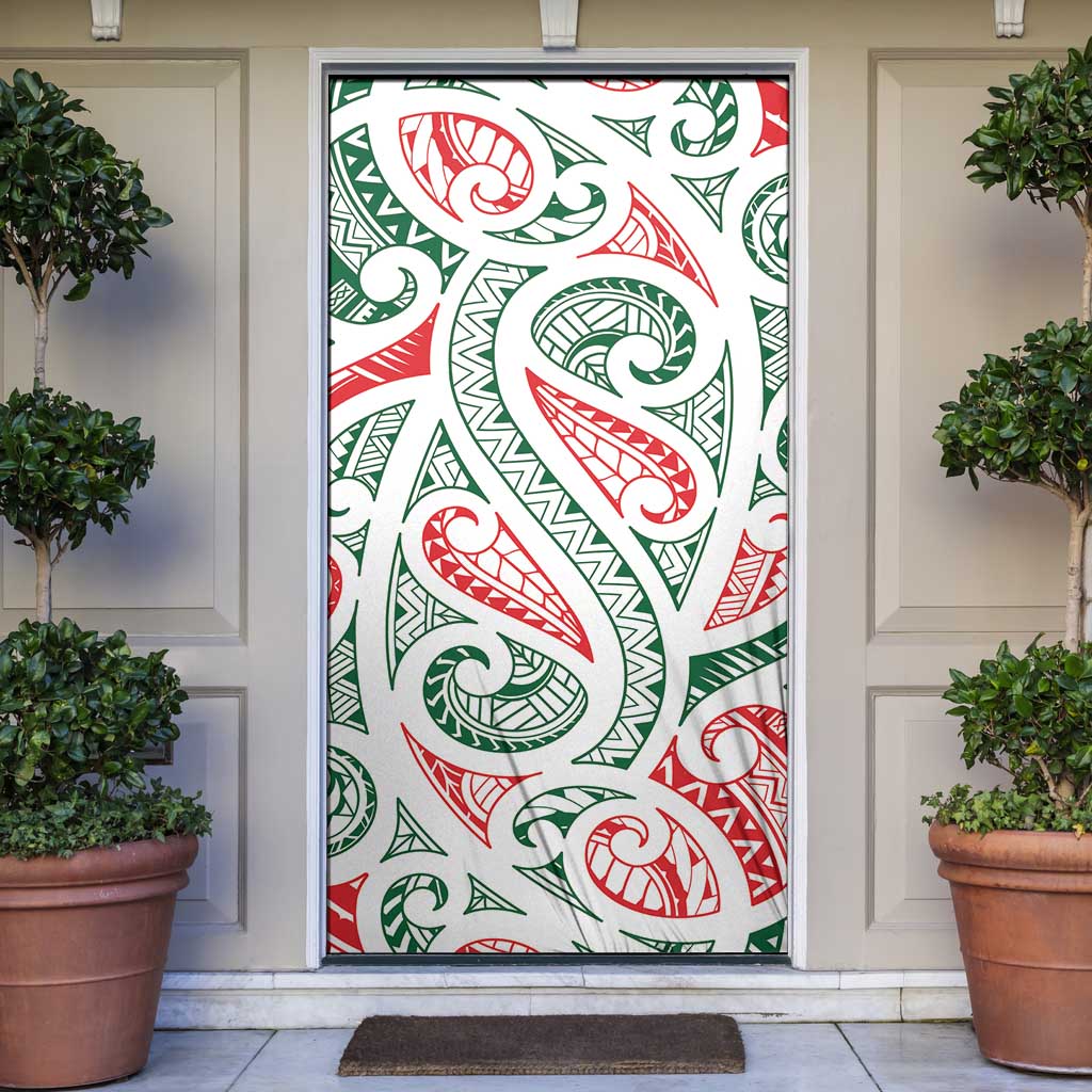 New Zealand Kowhaiwhai Christmas Door Cover Traditional Maori Koru Pattern LT9 White - Polynesian Pride