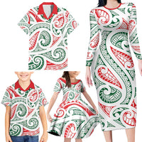 New Zealand Kowhaiwhai Christmas Family Matching Long Sleeve Bodycon Dress and Hawaiian Shirt Traditional Maori Koru Pattern LT9 - Polynesian Pride