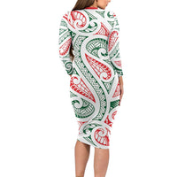 New Zealand Kowhaiwhai Christmas Family Matching Long Sleeve Bodycon Dress and Hawaiian Shirt Traditional Maori Koru Pattern LT9 - Polynesian Pride