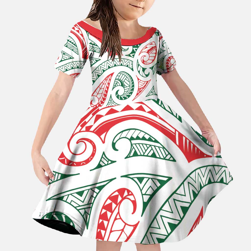 New Zealand Kowhaiwhai Christmas Family Matching Mermaid Dress and Hawaiian Shirt Traditional Maori Koru Pattern LT9 Daughter's Dress White - Polynesian Pride