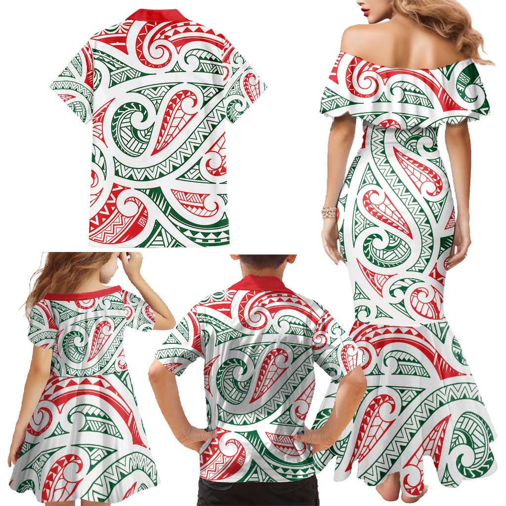 New Zealand Kowhaiwhai Christmas Family Matching Mermaid Dress and Hawaiian Shirt Traditional Maori Koru Pattern LT9 - Polynesian Pride