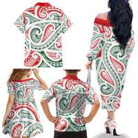 New Zealand Kowhaiwhai Christmas Family Matching Off The Shoulder Long Sleeve Dress and Hawaiian Shirt Traditional Maori Koru Pattern LT9 - Polynesian Pride