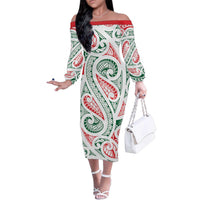 New Zealand Kowhaiwhai Christmas Family Matching Off The Shoulder Long Sleeve Dress and Hawaiian Shirt Traditional Maori Koru Pattern LT9 Mom's Dress White - Polynesian Pride