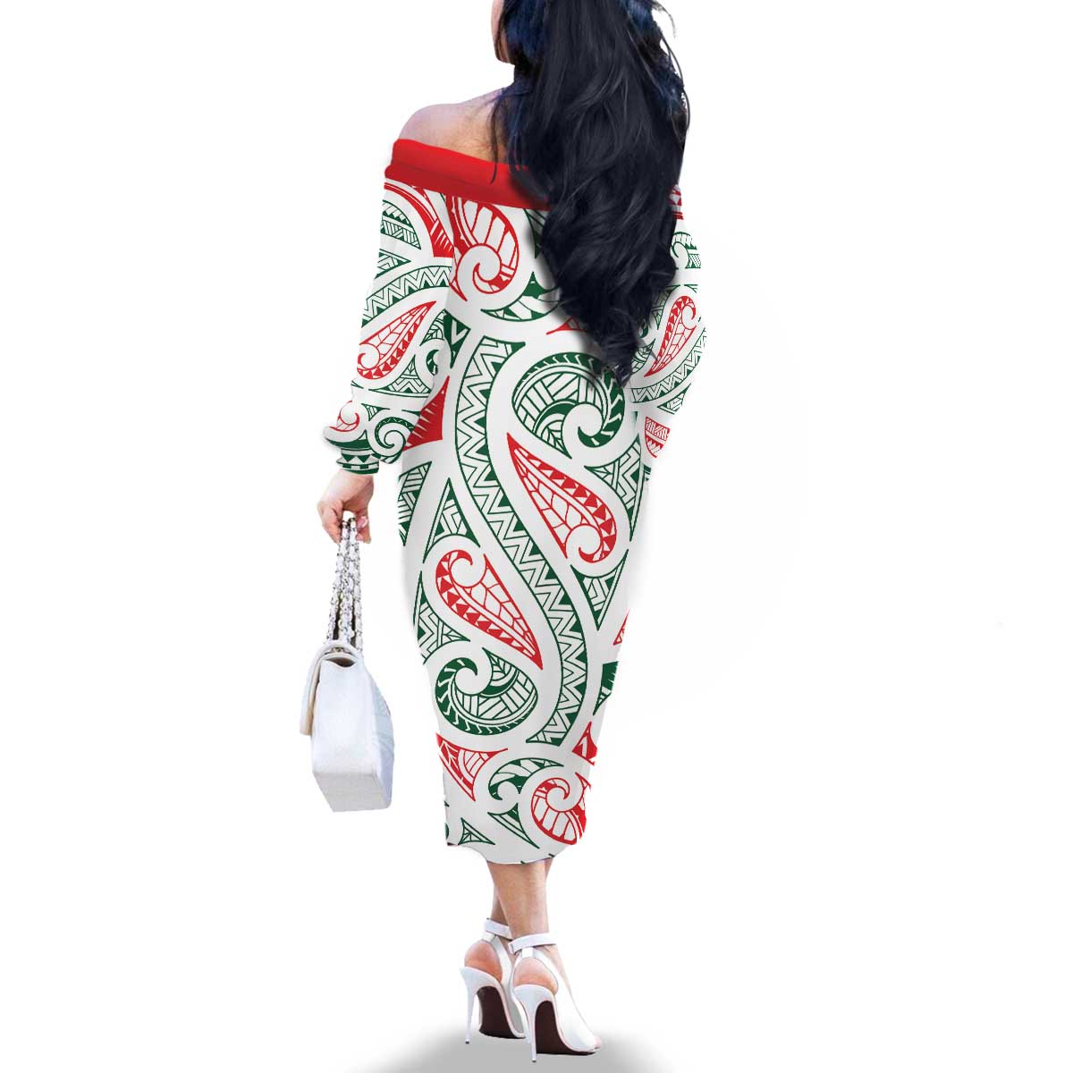New Zealand Kowhaiwhai Christmas Family Matching Off The Shoulder Long Sleeve Dress and Hawaiian Shirt Traditional Maori Koru Pattern LT9 - Polynesian Pride