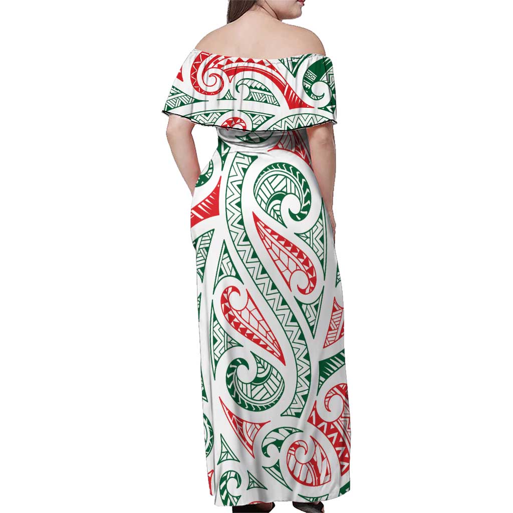 New Zealand Kowhaiwhai Christmas Family Matching Off Shoulder Maxi Dress and Hawaiian Shirt Traditional Maori Koru Pattern LT9 - Polynesian Pride