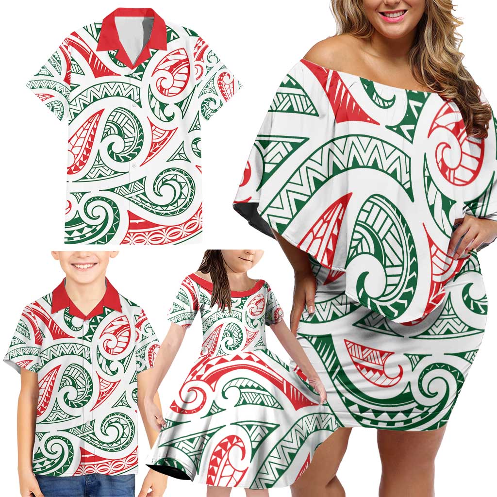 New Zealand Kowhaiwhai Christmas Family Matching Off Shoulder Short Dress and Hawaiian Shirt Traditional Maori Koru Pattern LT9 - Polynesian Pride
