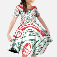 New Zealand Kowhaiwhai Christmas Family Matching Puletasi and Hawaiian Shirt Traditional Maori Koru Pattern LT9 Daughter's Dress White - Polynesian Pride