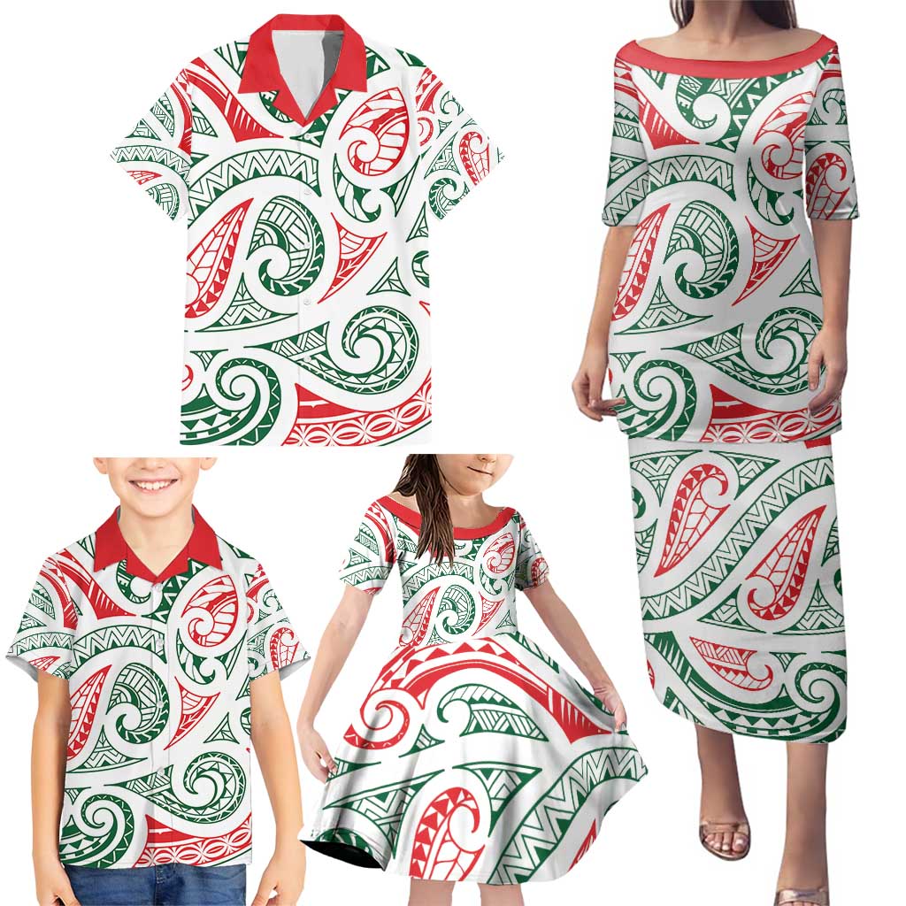 New Zealand Kowhaiwhai Christmas Family Matching Puletasi and Hawaiian Shirt Traditional Maori Koru Pattern LT9 - Polynesian Pride