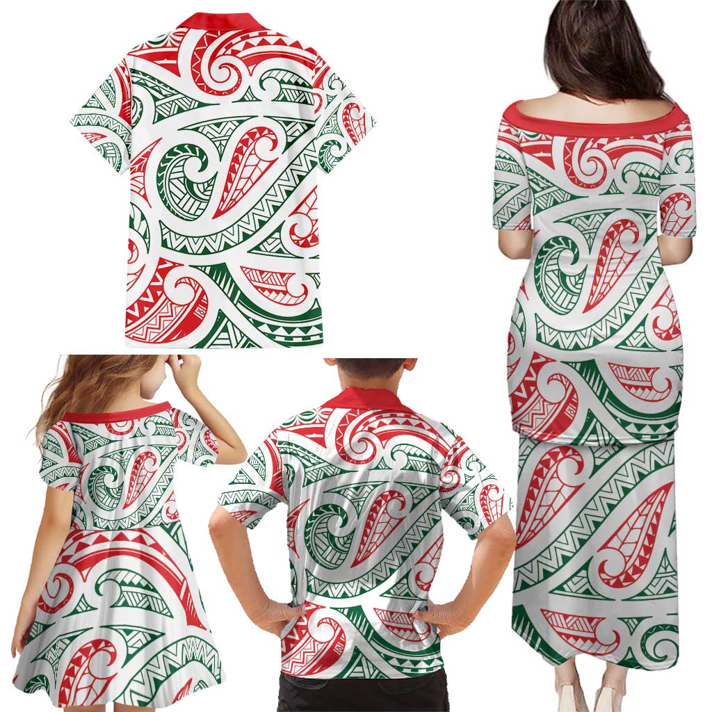 New Zealand Kowhaiwhai Christmas Family Matching Puletasi and Hawaiian Shirt Traditional Maori Koru Pattern LT9 - Polynesian Pride