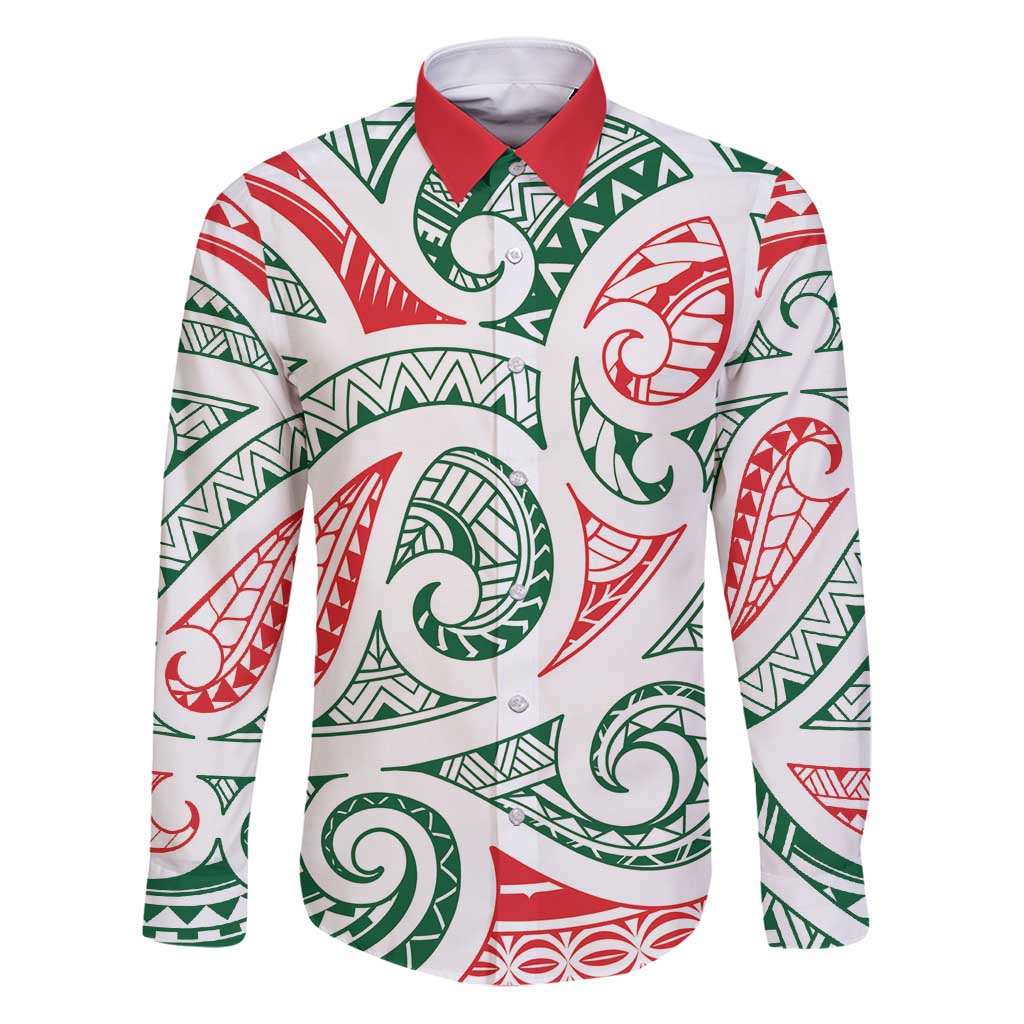 New Zealand Kowhaiwhai Christmas Family Matching Puletasi and Hawaiian Shirt Traditional Maori Koru Pattern LT9 Dad's Shirt - Long Sleeve White - Polynesian Pride