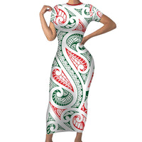 New Zealand Kowhaiwhai Christmas Family Matching Short Sleeve Bodycon Dress and Hawaiian Shirt Traditional Maori Koru Pattern LT9 Mom's Dress White - Polynesian Pride
