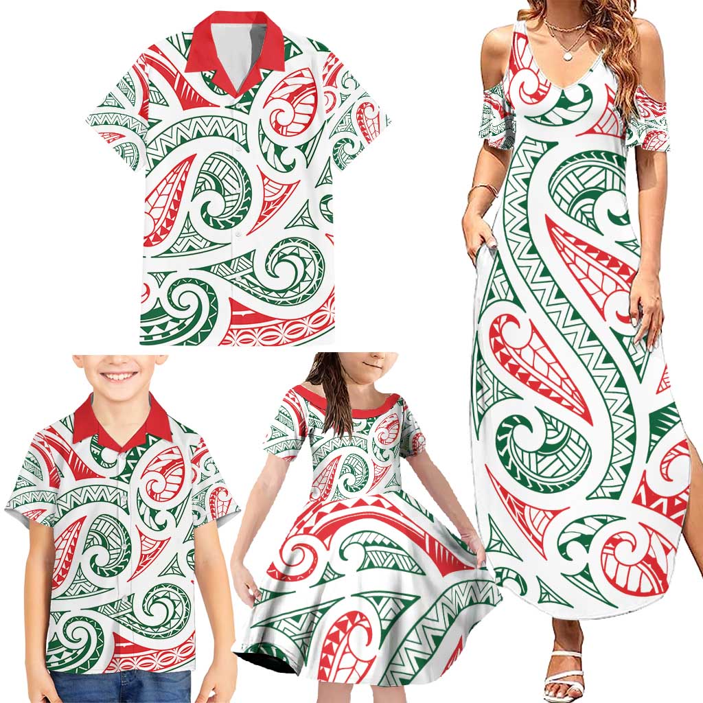 New Zealand Kowhaiwhai Christmas Family Matching Summer Maxi Dress and Hawaiian Shirt Traditional Maori Koru Pattern LT9 - Polynesian Pride