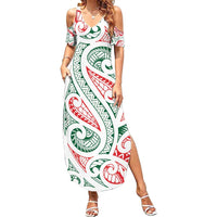 New Zealand Kowhaiwhai Christmas Family Matching Summer Maxi Dress and Hawaiian Shirt Traditional Maori Koru Pattern LT9 Mom's Dress White - Polynesian Pride