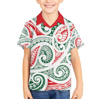 New Zealand Kowhaiwhai Christmas Family Matching Summer Maxi Dress and Hawaiian Shirt Traditional Maori Koru Pattern LT9 Son's Shirt White - Polynesian Pride