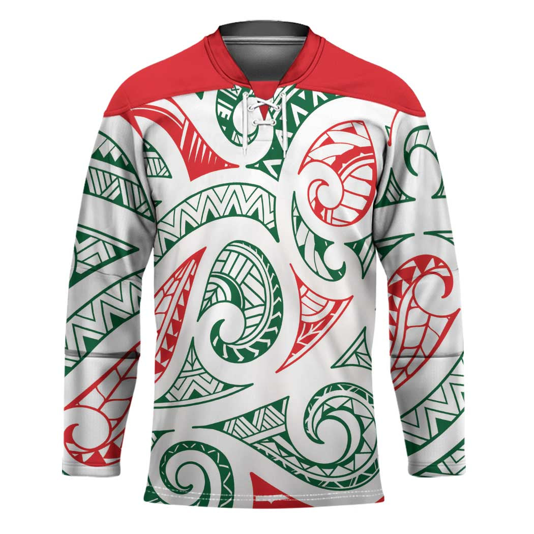 New Zealand Kowhaiwhai Christmas Hockey Jersey Traditional Maori Koru Pattern LT9 Unisex White - Polynesian Pride