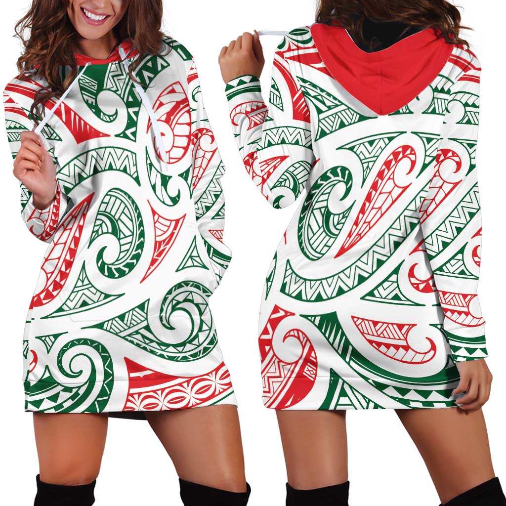 New Zealand Kowhaiwhai Christmas Hoodie Dress Traditional Maori Koru Pattern LT9 - Polynesian Pride