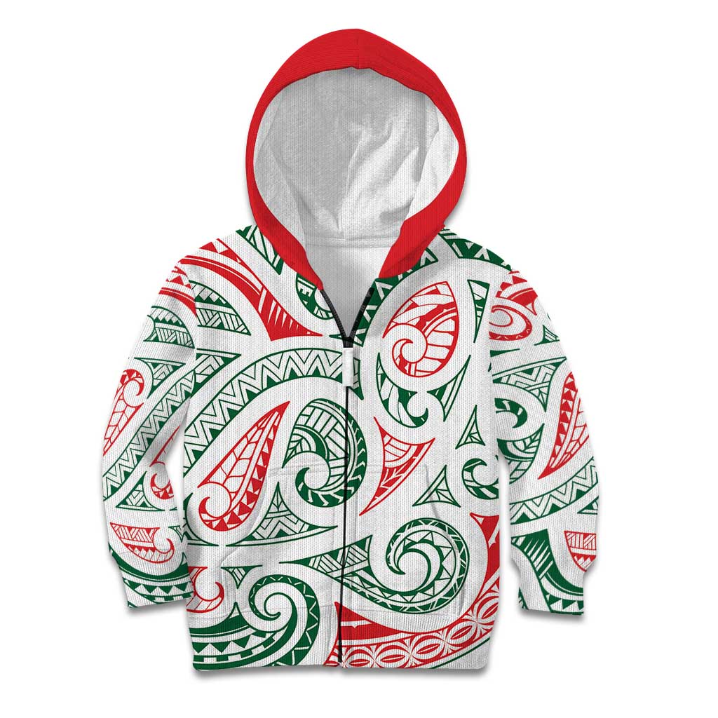 New Zealand Kowhaiwhai Christmas Kid Hoodie Traditional Maori Koru Pattern LT9 Zip Hoodie White - Polynesian Pride