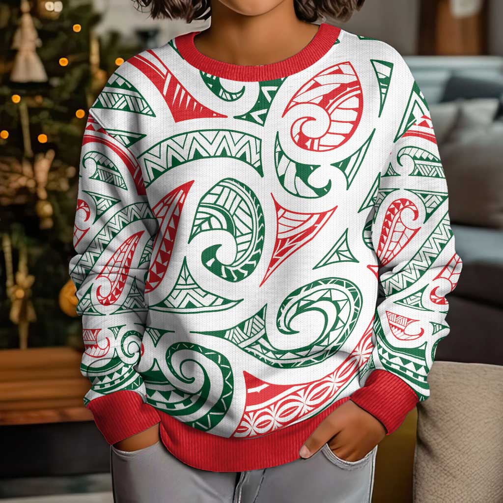 New Zealand Kowhaiwhai Christmas Kid Ugly Christmas Sweater Traditional Maori Koru Pattern LT9 - Polynesian Pride